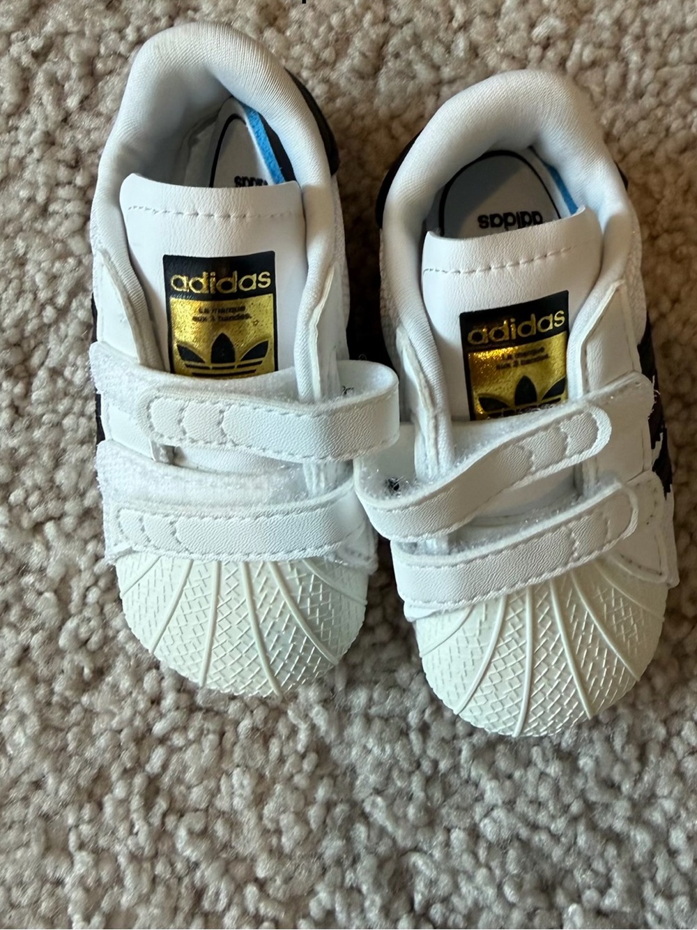 adidas White & Black Baby Superstar Sneakers with Gold Logo USA 2K